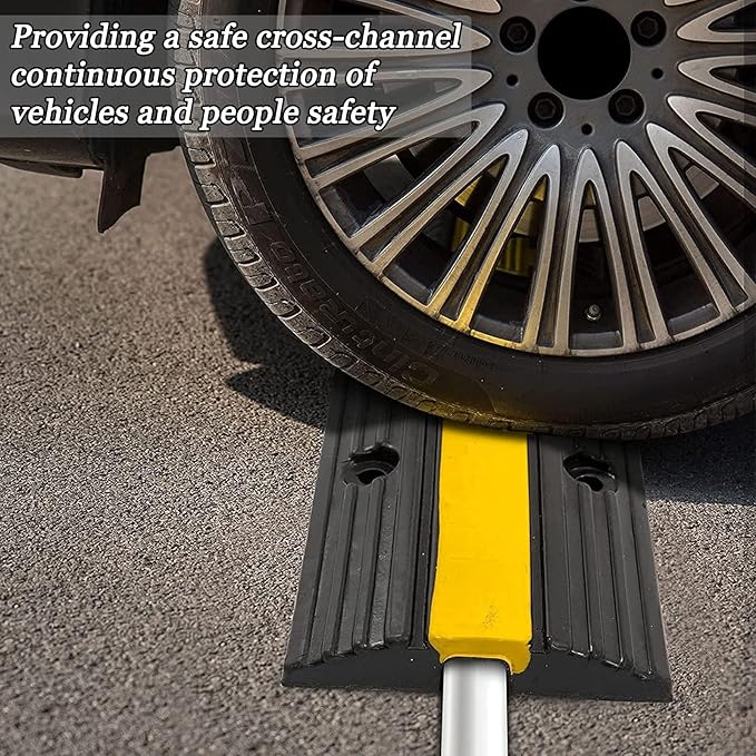 CXRCY Cable Protector Ramp 4 Pack of 1-Channel Rubber Hose Ramp,Driveway Guard,22046Lbs Capacity Heavy Duty Speed Bumps Hose Cord Protector Ramps for Driveway&Outdoor/Wire/Hose/Pipe Hider