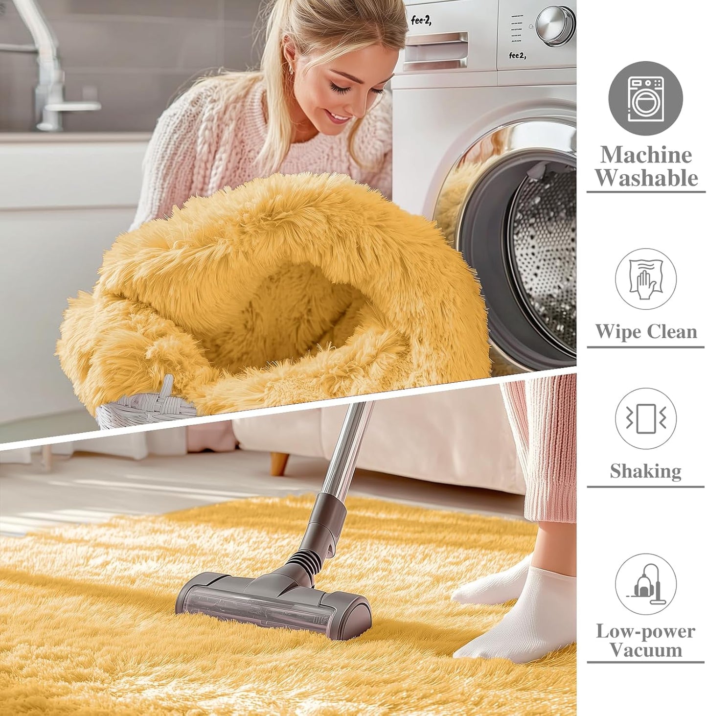 OLANLY Large 5x8 Machine Washable Area Rug - Soft Fluffy Shaggy Carpet for Living Room & Bedroom | Mustard Yellow