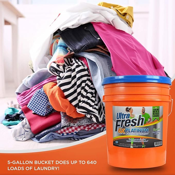 Ultra Fresh Platinum Sport 5 Gallon 6x Laundry Detergent Suitable for All Machine Type and Up to 640 Laundry Loads with Pump (3 Pack)