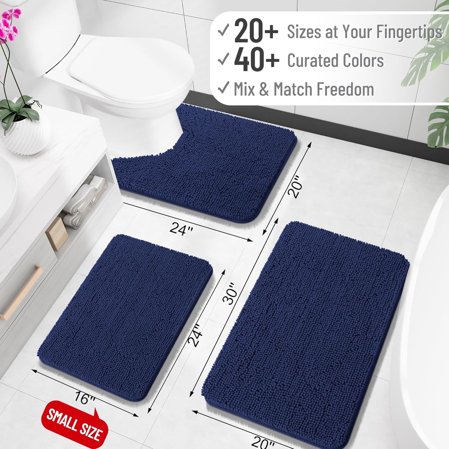OLANLY Bathroom Runner Rug - Soft Absorbent Chenille with Rubber Backing | Quick Dry, 59x24, Twilight Sapphire