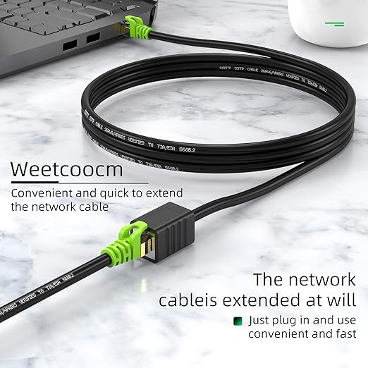 Weetcoocm Ethernet Extension Cable 1.5ft, Network Cat6a Extension Patch Cable RJ45 Cords Shielded Male to Female Connector (1.5FT)