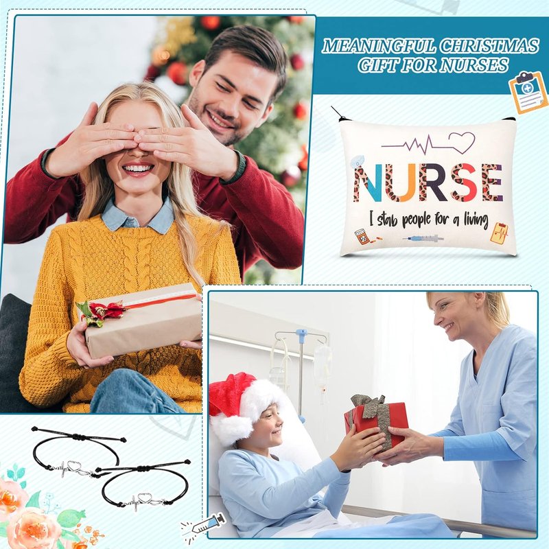 Nurse Appreciation Gift Set - 32 Pcs Canvas Makeup Bags & Blessing Card Bracelets | Perfect for Nurse Week & Christmas