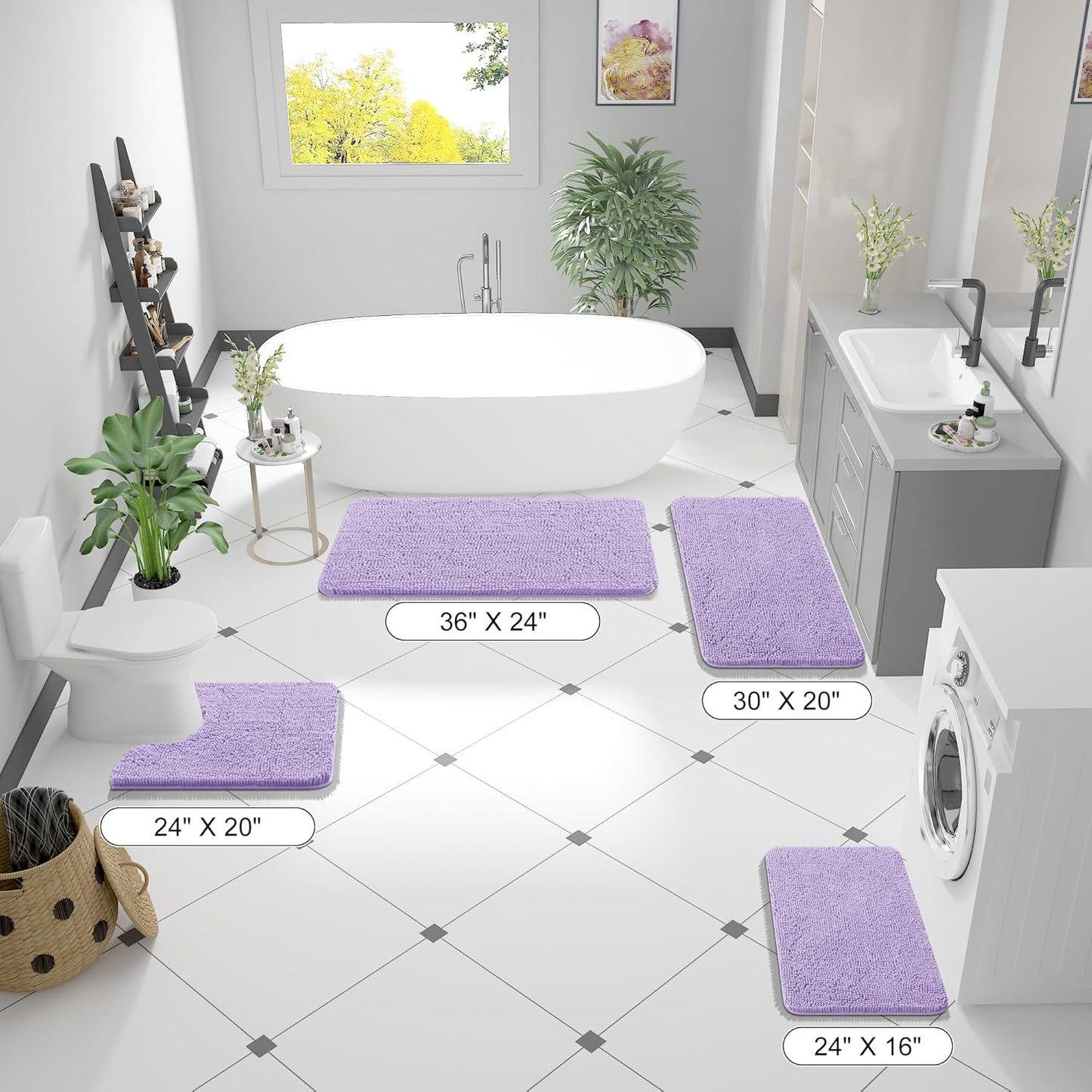 OLANLY Large Bathroom Rugs - Extra Soft Chenille Bath Mats | Quick Dry, Machine Washable, Lavender 70x46