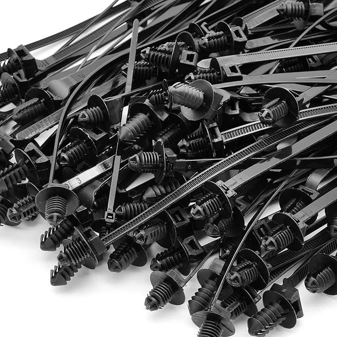 Semrien 240 Pcs Push Mount Cable Ties Assorted Sizes, Black Nylon Push Mount Zip Ties Wire Harness Clips, 6-Types Snap in Zip Ties Self Locking Automotive Wire Ties for Wire Tying, Automotive