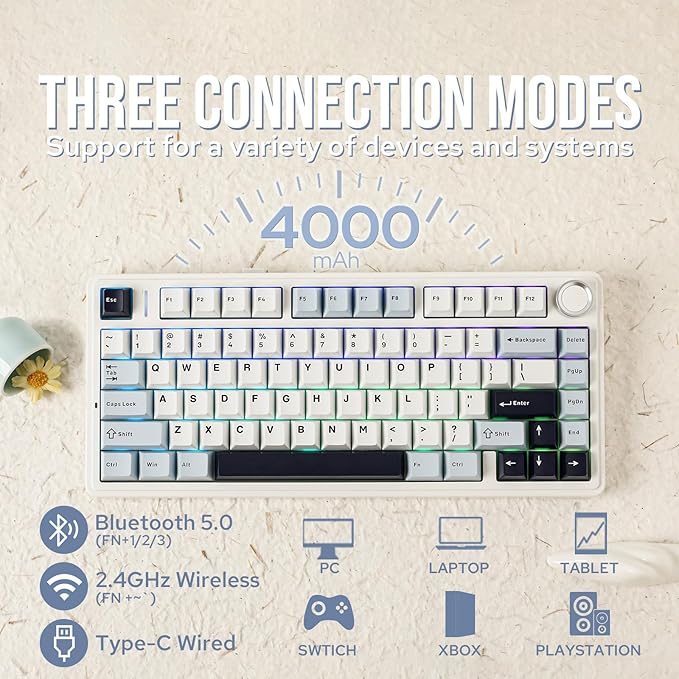 EPOMAKER x Aula F75 Gasket Mechanical Keyboard, 75% Wireless Hot Swappable Gaming Keyboard with Five-Layer Padding&Knob, BT/2.4GHz/USB-C, RGB (Light Blue, LEOBOG Reaper Switch)