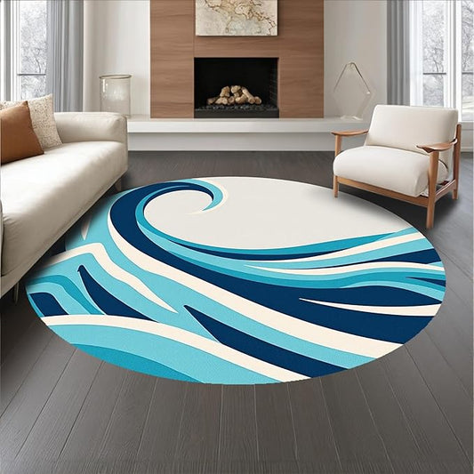 Flatwoven High Traffic Area Rug 8, Driftwood Lighthouse Wave Ocean Theme Bathroom, Non Slip, Stain Resistant, Washable Area Rugs for Living Room, Bedroom (Dark Blue, 8)