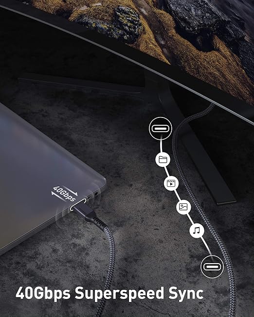 Maxonar 2 Pack Thunderbolt 4 Cable, 40Gbps Sync, 240W Charging, 8K/5K Display, All-in-One Cable Replaces Multiple Cables for 2026 Studio Display, MacBook, SSD, Docking [3.3FT]