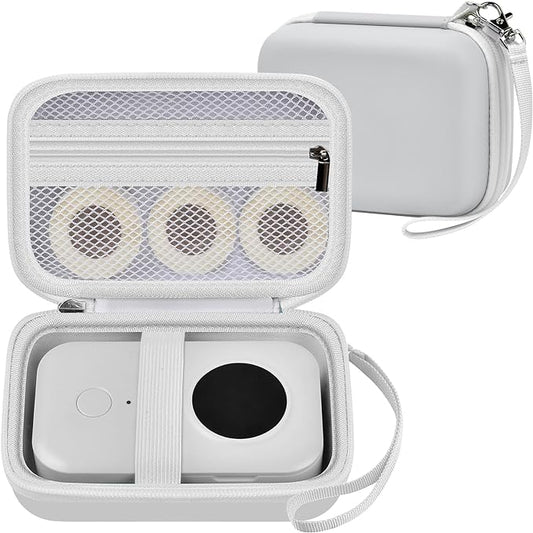 PAIYULE Hard Carrying Case for Phomemo D30 D35 Label Maker, Label Printer Case for Nelko P21, for NIIMBOT D110 D11, for Marklife P11 P12, for SUPVAN E10 Storage Bag with Mesh Pocket(White)