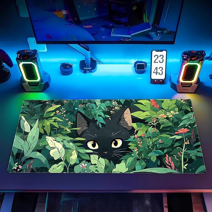 Cindasun Black Cat Mouse Pad Green XL 31.5 x 15.7 in