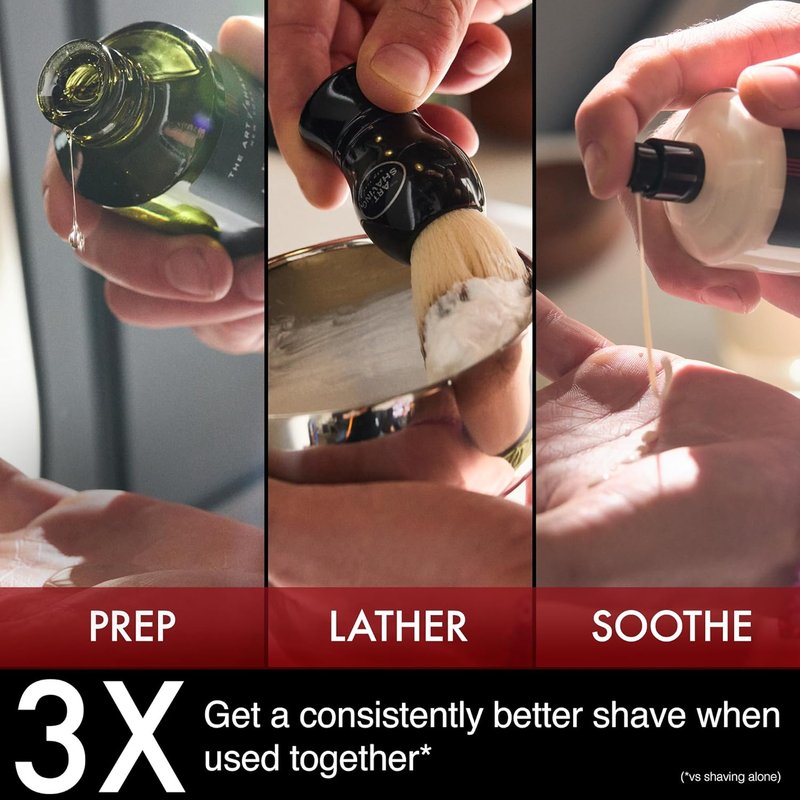 Sandalwood 4-in-1 Shaving Trial Kit | Pre-Shave Oil, Cream, Brush & Balm for Irritation Relief