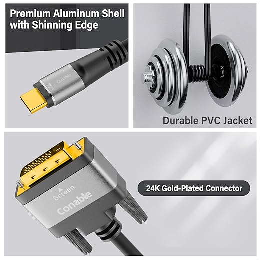 4K USB C to DVI Cable 10 FT, USB Type-C to DVI-D Adapter, (Thunderbolt 3/4) Compatible with iPhone 17/16/15 Series, MacBook Pro/Air, iPad Pro, iMac, Galaxy S24, XPS, Surface Book 3 and More, Real 4K