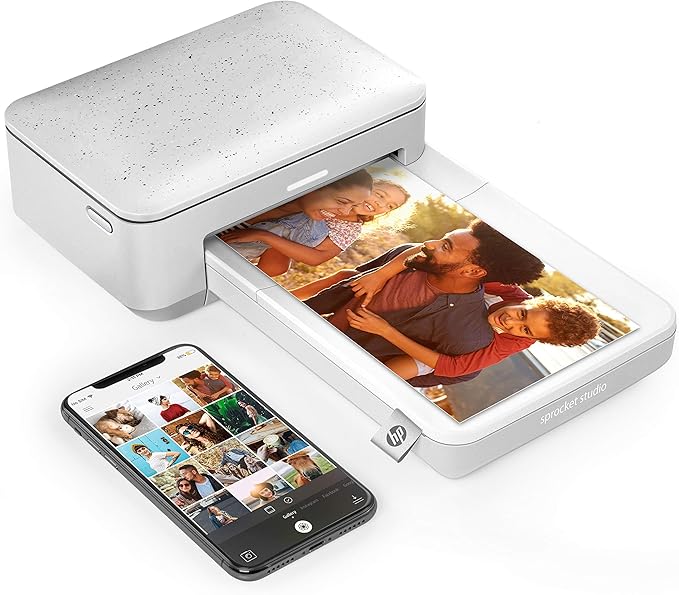 HP Sprocket Studio Plus 4x6 Wireless Instant Photo Printer, 118 Sheets + 2 Cartridges, Travel Case, Wi-Fi, Premium Dye Sublimation, Compact Home Use, Vibrant Color Pictures, Editing App
