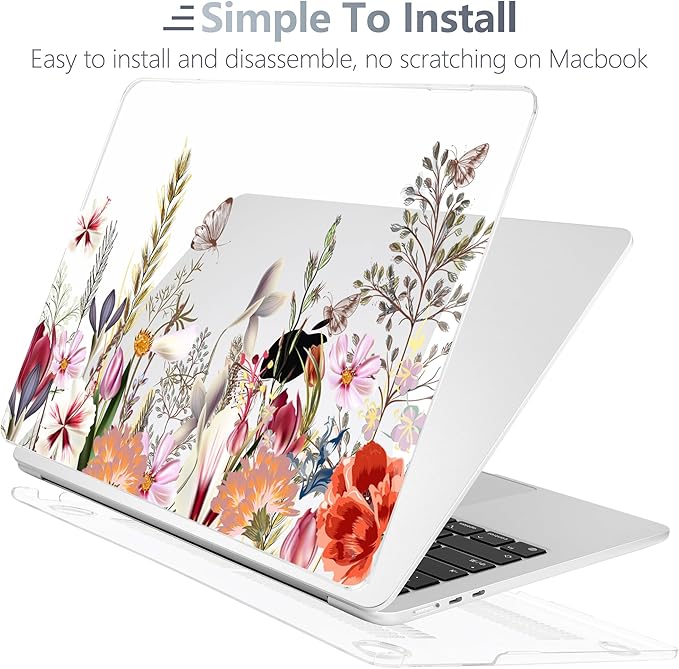 Batianda Premium Case for New MacBook Air 15 inch with M5 M4 M3 M2 Chip 2026 2025 2024 2023 Release, Designed Ultra-Slim Hardshell & Keyboard Cover & Screen Protector 4-in-1 Bundle, Flower Field