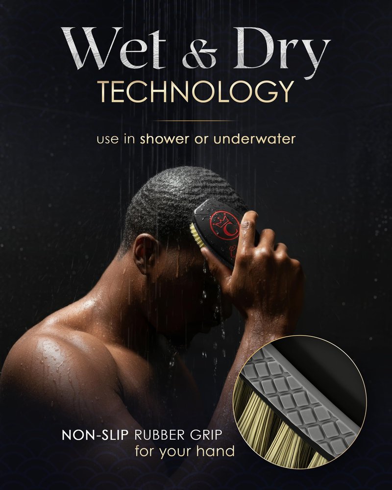 NEW OLIVE MEDIUM Crown Quality Products Curved 360 Wave Caesar 2.0 Mixed Boar Bristle Hairbrush - Non-Slip Grip, Waterproof, Debossed Logo, Indestructible Body - The Ultimate 360 Wave Brush