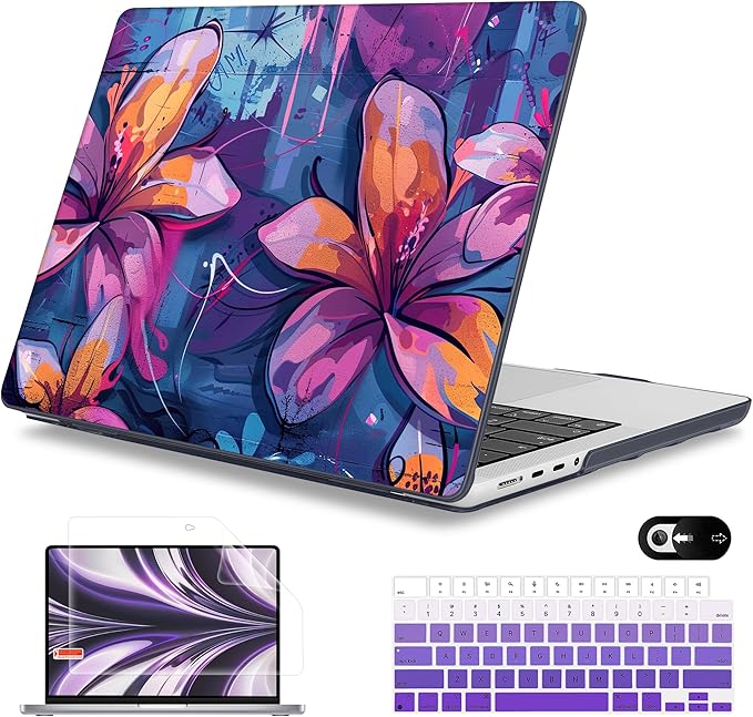 Mektron Case for 2026 M5 MacBook Pro 16 inch A3429 A3428 M4 A3403 A3186 M3 A2991 M2 A2780 M1 A2485 (2021-2025) Pro/Max with Liquid Retina XDR, Hard Shell Plastic Laptop Cover, Graffiti Flower