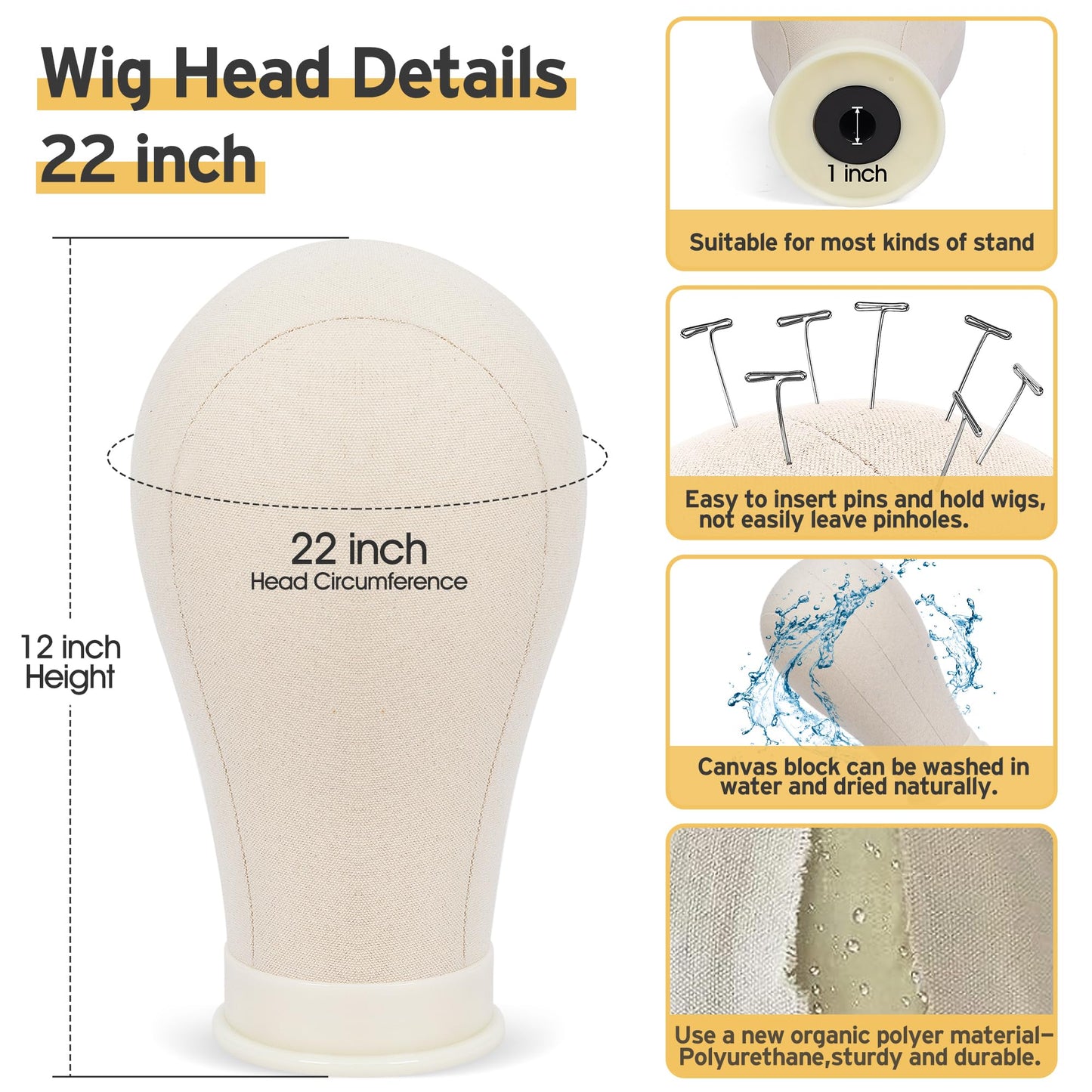 Klvied Desktop Wig Stand Set with 22 Inch Cork Canvas Head, Adjustable 15.4-22.4 Inch Stand, Table Clamp Wig Holder for Wig Display, Trimming and Styling Practice