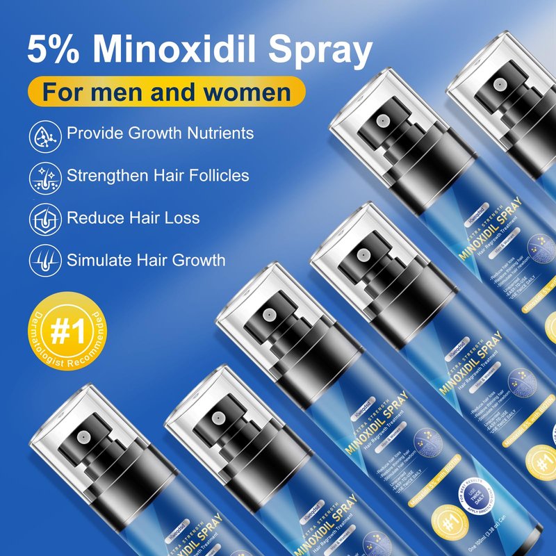 5% Minoxidil Spray for men-Supplied with a minoxidil applicator， Infused with Biotin, Hair Growth Treatment, Supports Thicker and Fuller Hair & Beard (21oz, 10 Month Supply)