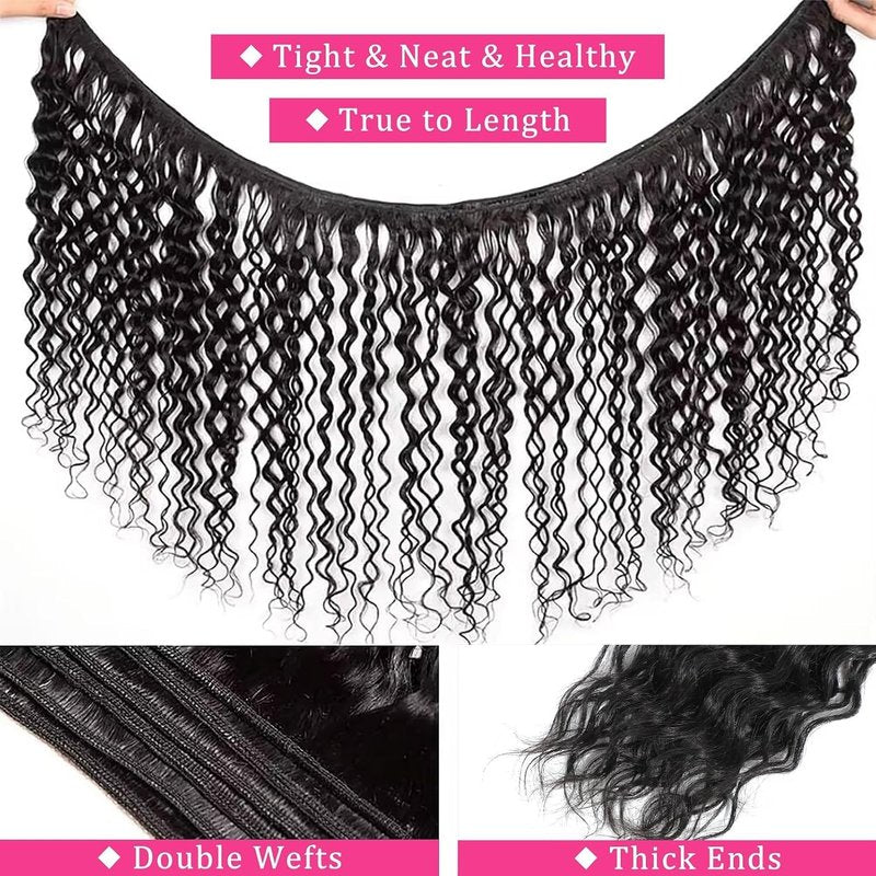 12A Brazilian Water Wave Human Hair Bundles One Bundle 24 Inch 100% Unprocessed Virgin Deep Wave Bundles Human Hair for Black Women Natural Black Color