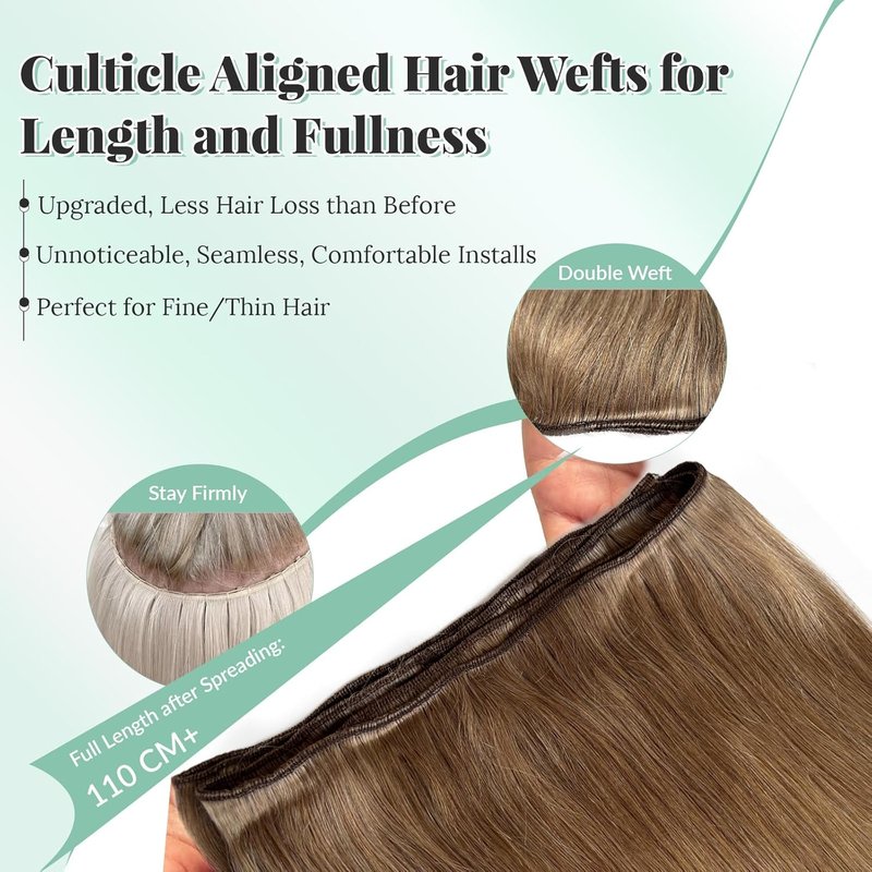 Human Hair Weft Extensions - Ash Brown Sew-In Double Weft | 12 Inch Thick Straight Bundles for Women