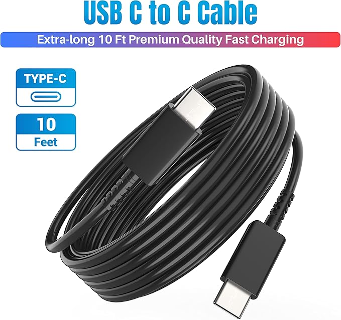 TT&C 2-Pack 30W USB C Charger Set (2X Mini Wall Blocks + 2X 10ft Extra Long Cables), Power PD3.0 Fast Charging Compatible with iPhone 17, 17 Air, 16, 15, iPad Pro, for Samsung Galaxy S25, S24, Black