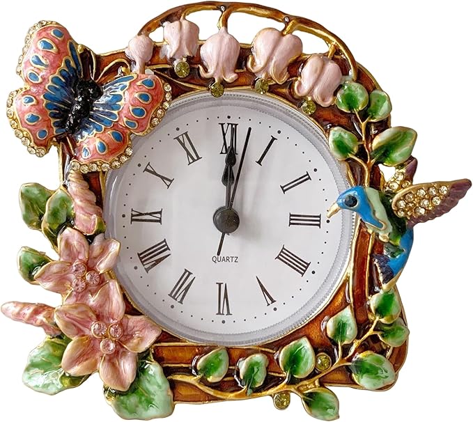 Pewery Decorative Mini Table Clock, Vintage Metal Silent Analog Quartz Battery Operated Table Top Clock for Living Room Decor Shelf