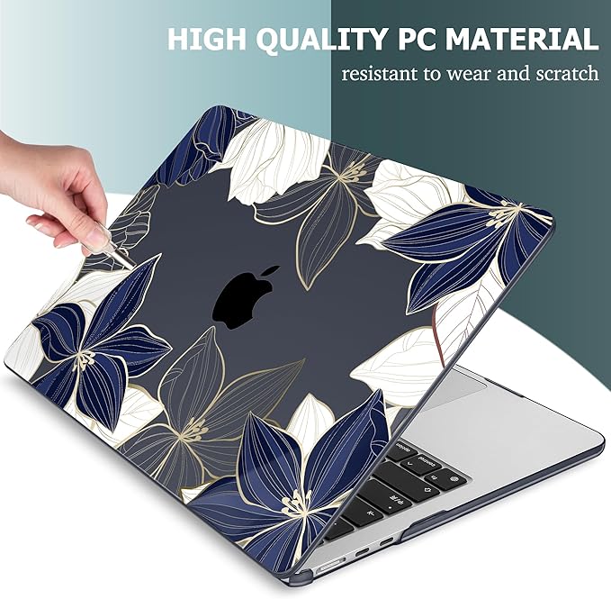 Mektron for 2026 MacBook Air 13-inch M5 Laptop Case A3449 with 13.6-inch Liquid Retina Display Fits 2025 A3240 M4 2024 A3113 M3 2023 A2681 M2 Printed Hard Shell for MacBook Air 13.6", Gold line Lily