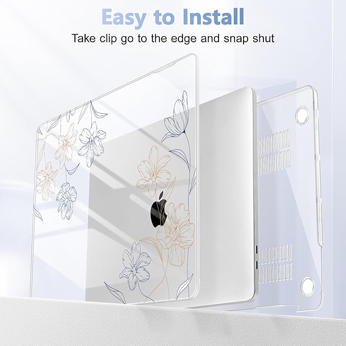 Lepeoac Case for MacBook Pro 13 inch Case M2 2022-2016 A2338 M1 A2251 A2289 A2159 A1989 A1708 A1706, Plastic Hard Shell + Keyboard Cover + Dust Plug, Floral