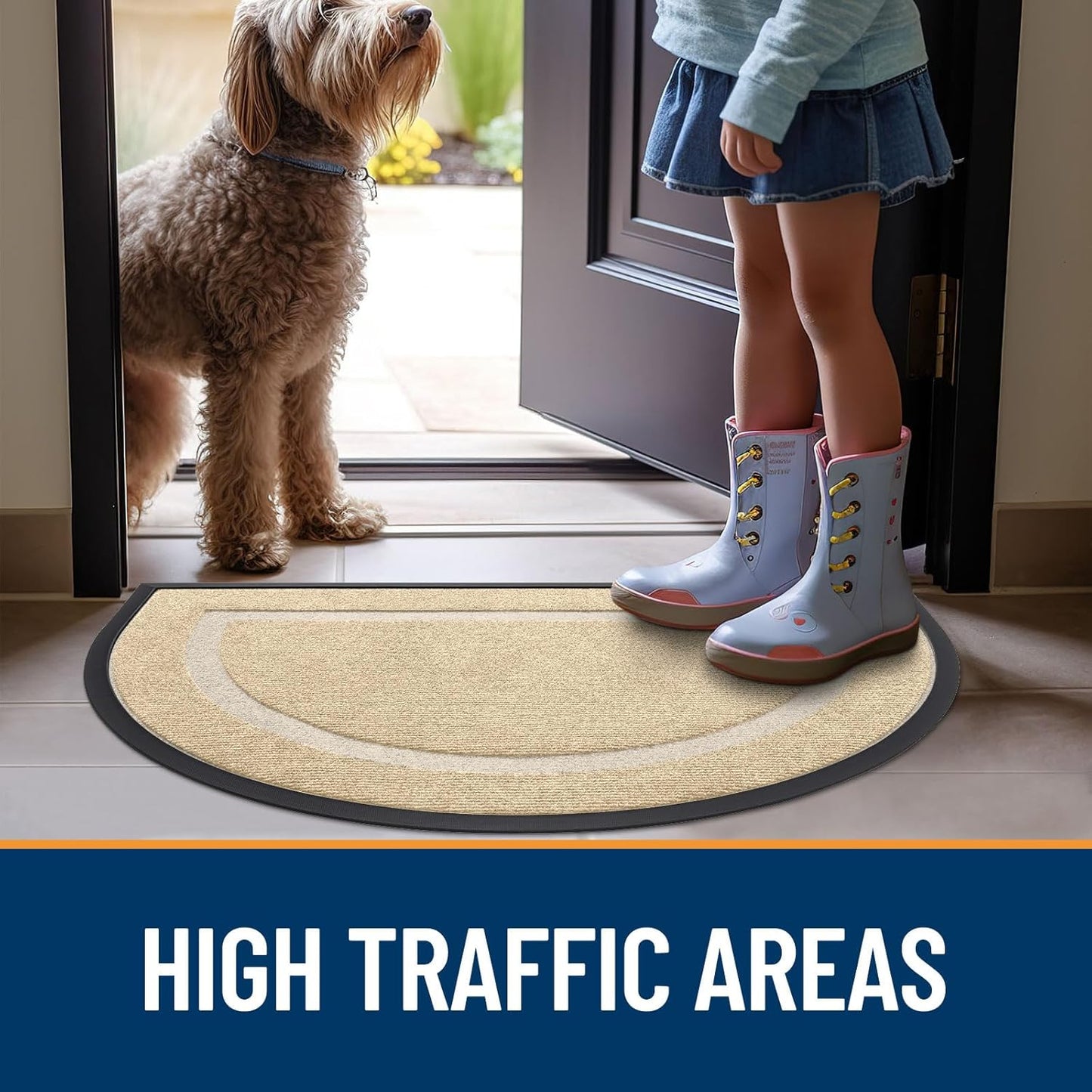 OLANLY Half Circle Door Mat - Waterproof All-Season Indoor/Outdoor Doormat | Easy Clean, 29.5x17, Beige