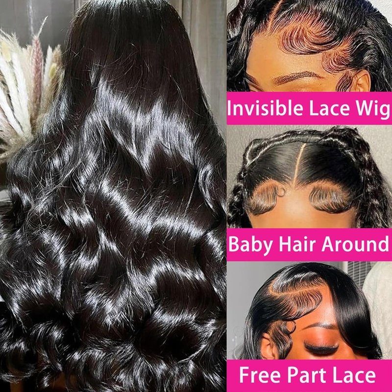 ANDRIA 13x4 HD Lace Front Wigs Body Wave Glueless Pre Plucked Lace Frontal Wigs For Black Women 250 density Loose Wave Synthetic Lace Front Wig With Baby Hair 26 Inch (Black)
