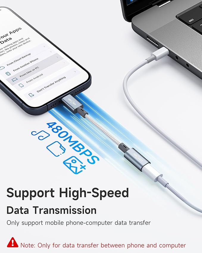 2 Pack Lightning to USB C Adapter, Fast Charging & Data Sync Adapter for iPhone 17 16 15 Pro Max Plus to USB-C, Compatible with Samsung S25/S24/S23, Not for Audio/OTG (Grey)