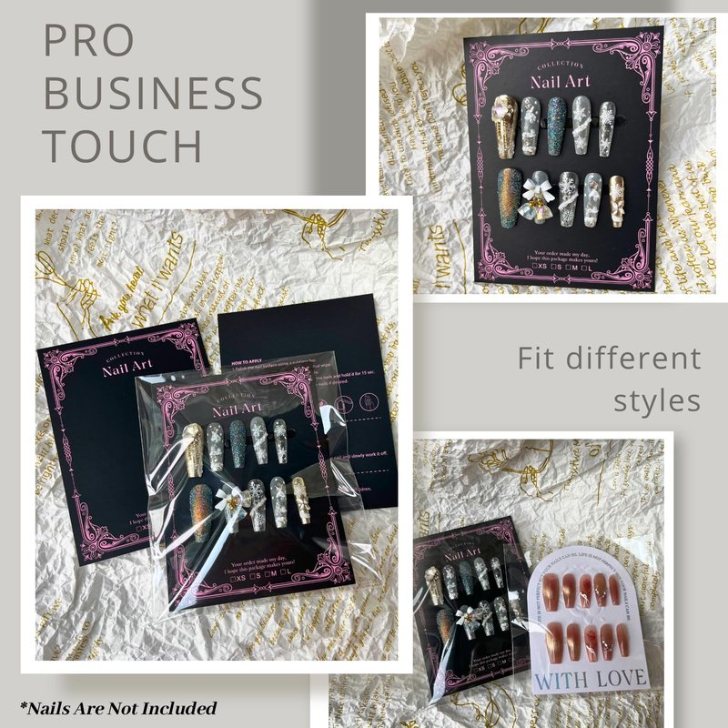 Press On Nail Packaging Kit for Long Nails – Y2K 50 Display Cards with Bags & Tape – Nail Tech Supplies for for Gothic & Baddie Nailfies Nail Salon Studio Manicure Business(Black, 3.54*4.7)