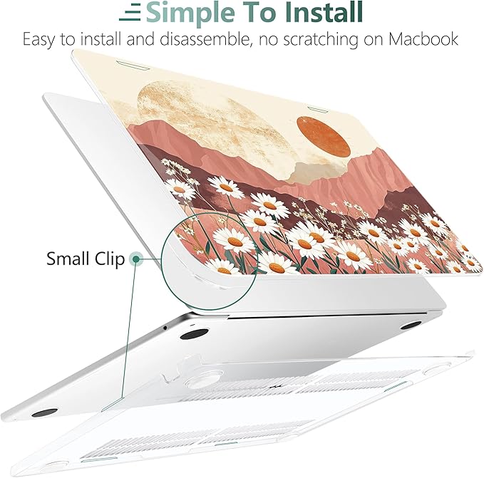 TWOLSKOO for MacBook Air 13 inch Case M5 2026 M4 2025 M3 M2 2024-2022 A3449 A3240 A3113 A2681, Plastic Hard Shell & Keyboard Cover & Type C for MacBook Air 13.6 inch Case, Mountains & Daisies