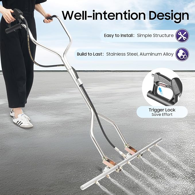 39â Professional Power Washer Broom, 5000psi Stainless Steel Power Washer Broom, Surface Cleaner Water Broom W/7 Nozzles for Hot and Cold Water Pressure Washers
