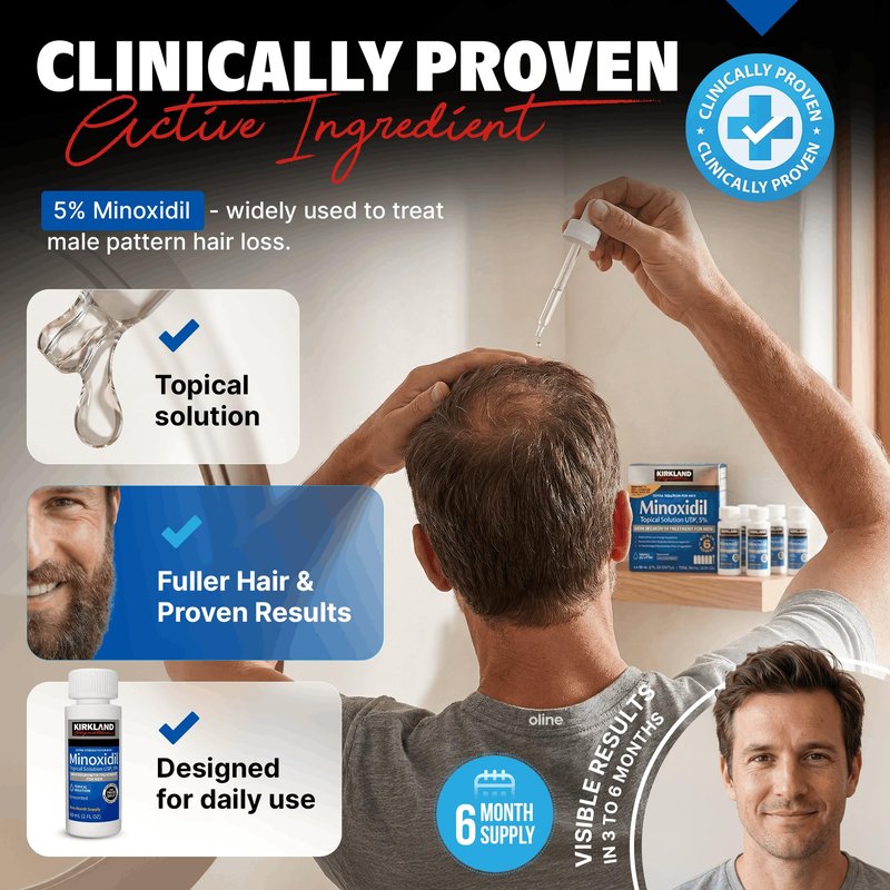 Kirkland Signature Minoxidil 5% Topical Solution for Men - 6 Month Supply (6 x 2 Fl Oz), Hair Regrowth Treatment with Dropper