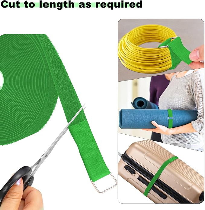 YMCRLUX 1"x16ft Hook and Loop Straps with 25 Metal Buckles, Adjustable Fastening Cable Straps, Cut-to-Length Cinch Strap, Reusable Nylon Securing Cord Ties for Organizer or Storage, 1 inch Wide,Green