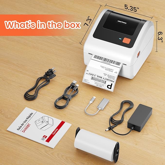Omezizy Bluetooth Thermal Shipping Label Printer - D450BT Thermal Label Printer 4x6 for Small Business & Shipping Packages, Compatible with iPhone, Android, iPad, Windows, macOS, USPS, Amazon, Tiktok