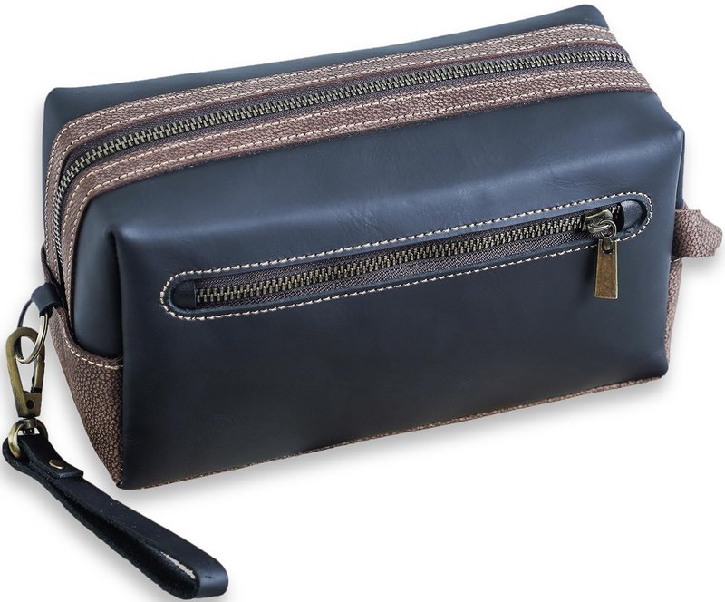 Premium Real Leather Toiletry Bag With Hook, Handmade Full-Grain Genine Leather Kit Bag for Men & Women, Water-Resistant Travel Organizer (Fits 3-4 oz Bottles) Luxury Shaving/Grooming Kit Gift