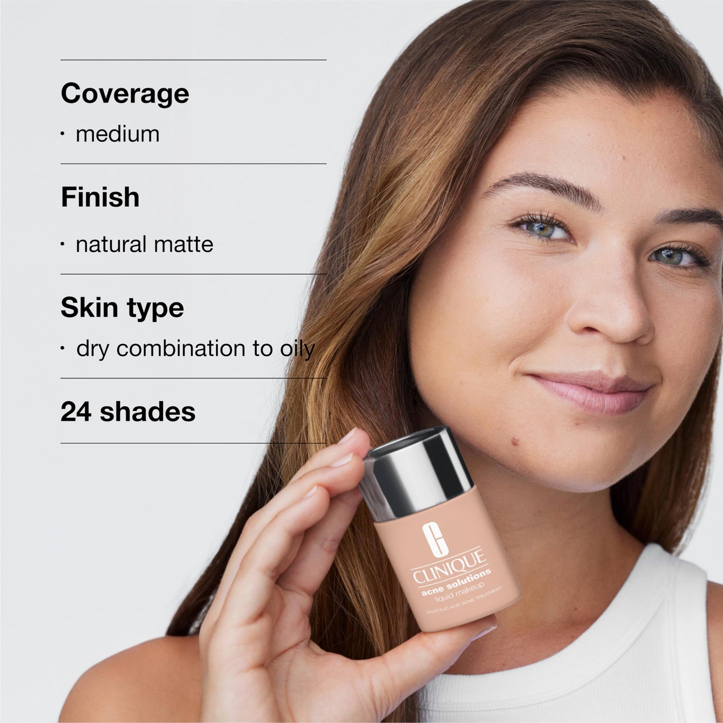 Clinique Acne Solutions Liquid Foundation Makeup With Salicylic Acid For Dry Combination to Oily Skin Types | Medium Coverage, Natural Matte Finish, Golden Neutral, 1.0 Fl Oz