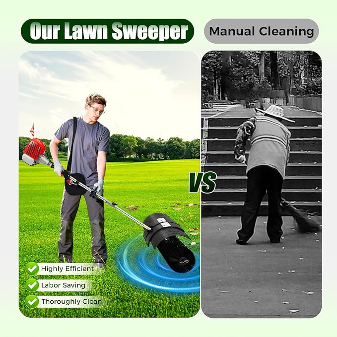 2-Stroke 52CC Gasoline-Powered Handheld Sweeper, 1700W 2.3HP Artificial Turf Cleaning Tool, Driveway Lawn Artificial Grass Snow Sweeper