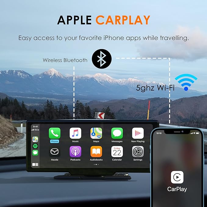 RexingUSA CPDuo Pro - 10.26" 4K Dash Cam with Wireless CarPlay & Android Auto, Touchscreen, GPS, Bluetooth, WDR, Night Vision, 170° Wide, Parking Mode