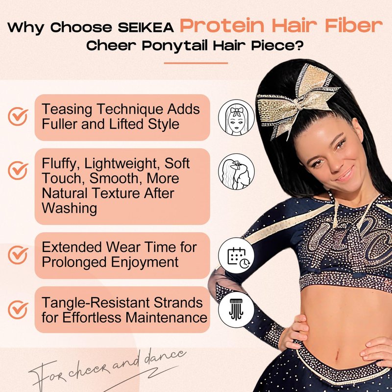 SEIKEA Cheer Ponytail Hair Piece, 100% Super Protein Fiber Straight Cheerleader Hairpiece Lightweight Silky Smooth Fluffy 18" Ponytail Extension for Cheerleader Competition, Dance Mocha Melt