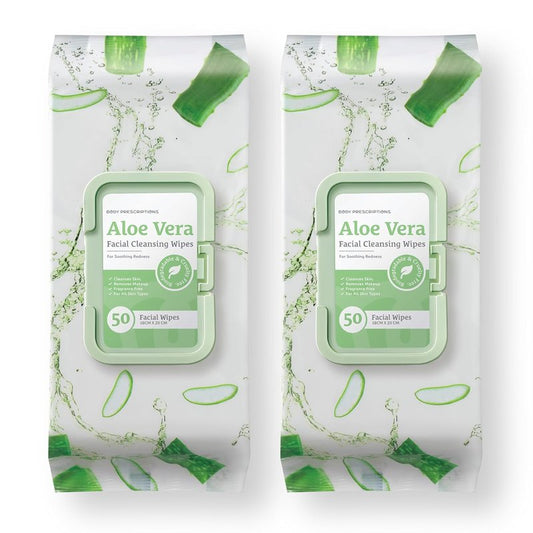 Makeup Cleansing Wipes - Gentle Aloe Vera Face Wipes for All Skin Types | 50 Count Pack of 2