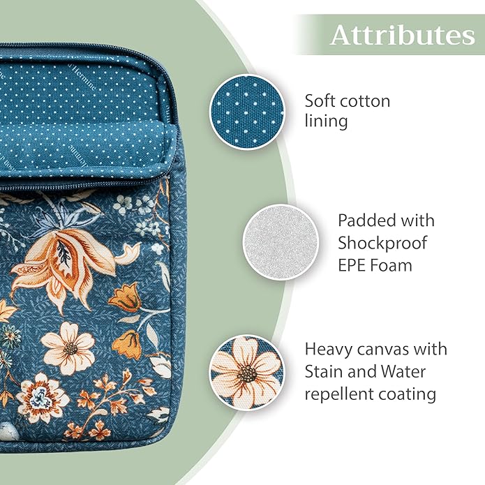 Maison d'Hermine Laptop Bag with Pocket Upto 13.5 inch Stain and Water Repellent Cotton Canvas Spring Summer (Luxury Loft - Dark Teal)