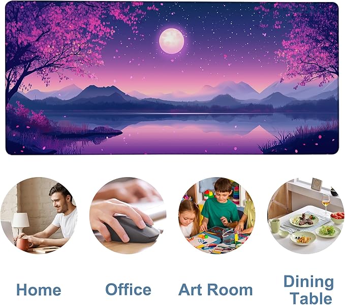 NITAHHHY Gaming Desk Pad Large Extra Length Starry Sky Full Moon Mouse Pad Keyboard Laptop Non-Slip Waterproof with Rubber Base Thick Stitched Edge Mouse Mat for Office Home 35.4 x 15.7 Inches
