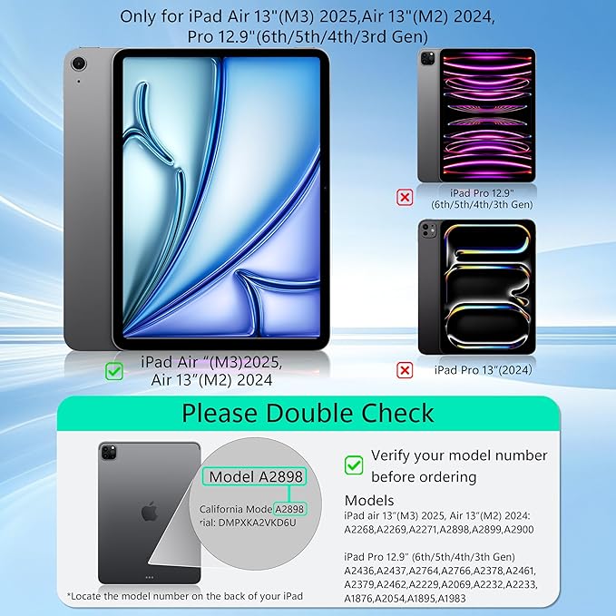 Keyboard Case for iPad Air 13 inch,iPad Pro 12.9 inch (3/4/5/6th Gen),Easy-Set Floating Cantilever Stand Magic Magnetic Backlit - Multi-Touch Trackpad Ke (Black) (White)