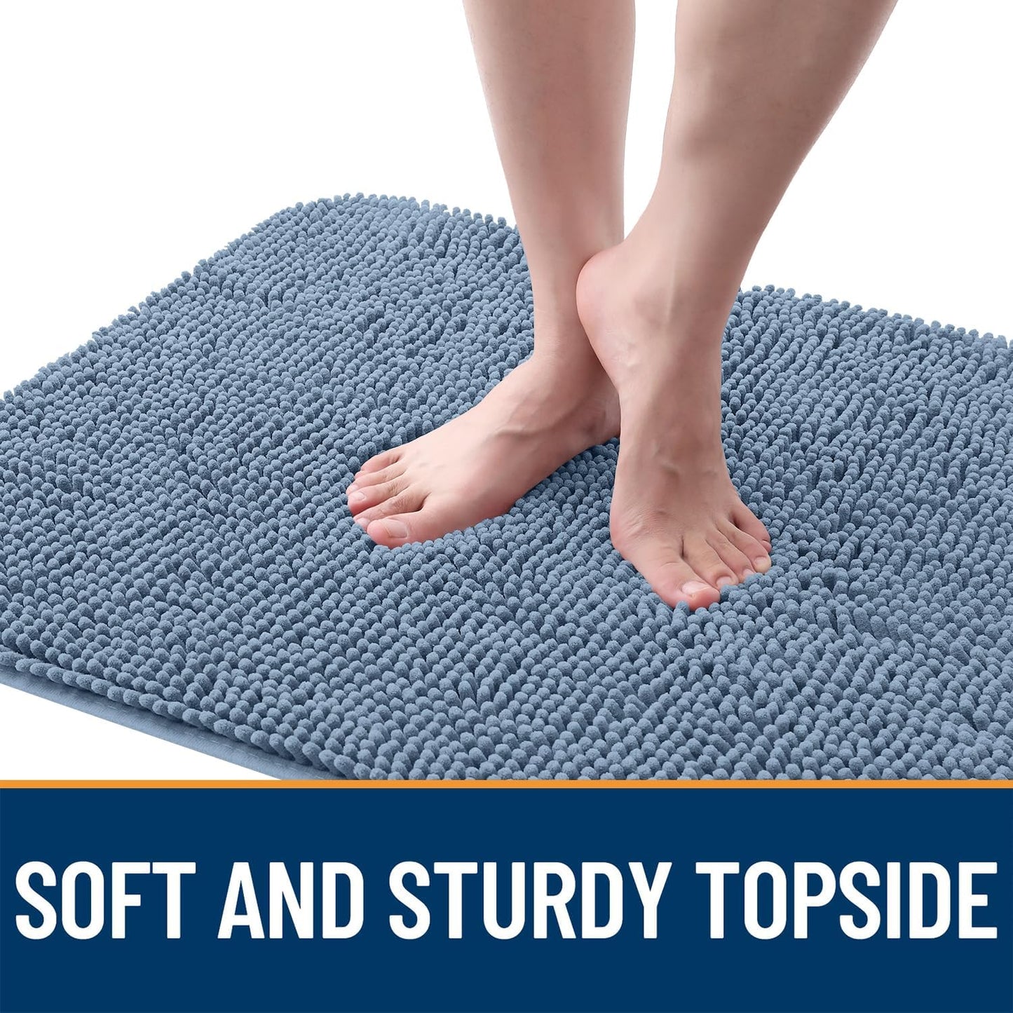 OLANLY Dog Door Mat - Absorbent Non-Slip Chenille for Muddy Paws | Quick Dry 47x20, Airy Blue