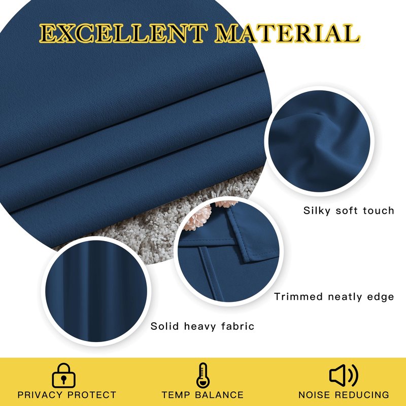 NICETOWN Bedroom Blackout Large Window Curtains - Room Darkening Energy Saving Thermal Insulated Grommet Room Divider Draperies for Living Room/Doorway (Moroccan Blue, W66 x L90, 2 Panels)