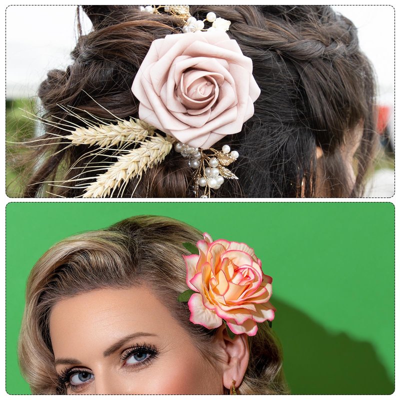 MECCANIXITY 30 Pcs Rose Flower Hair Clips 4 Inch Flower Hair Pins Flower Brooch for Women Hair Accessories Light Purple