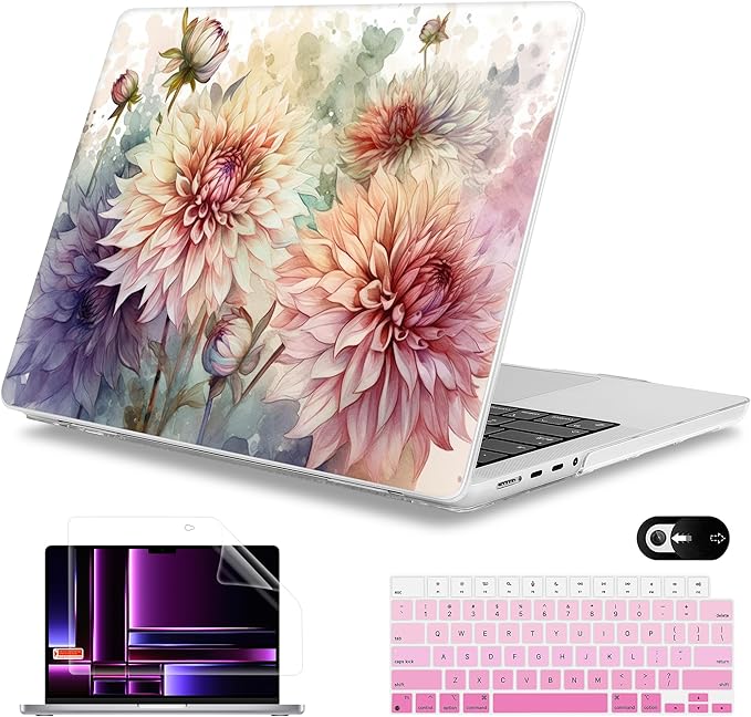 Mektron Case for 2026 M5 MacBook Pro 16 inch A3429 A3428 M4 A3403 A3186 M3 A2991 M2 A2780 M1 A2485 (2021-2025) Pro/Max with Liquid Retina XDR, Hard Shell Plastic Laptop Cover, Watercolor Dahlias