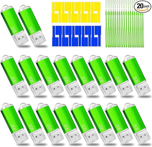 2GB USB Flash Drive 20 Pack Nicepicten Bulk USB Thumb Drives Jump Zip Drive USB 2.0 Memory Stick Flash Drive 2GB with 20PCS Lanyard Label - Green